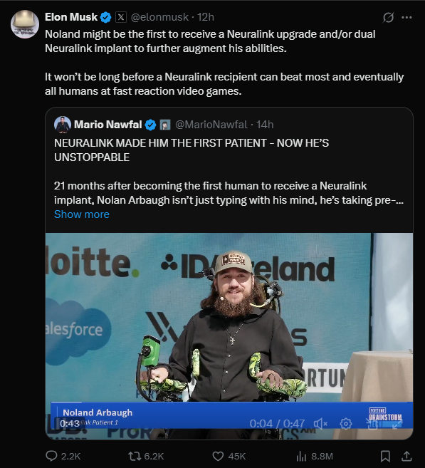 “机械飞升”将成真？Neuralink首例受试者近况曝光 马斯克暗示其将植入双脑机设备