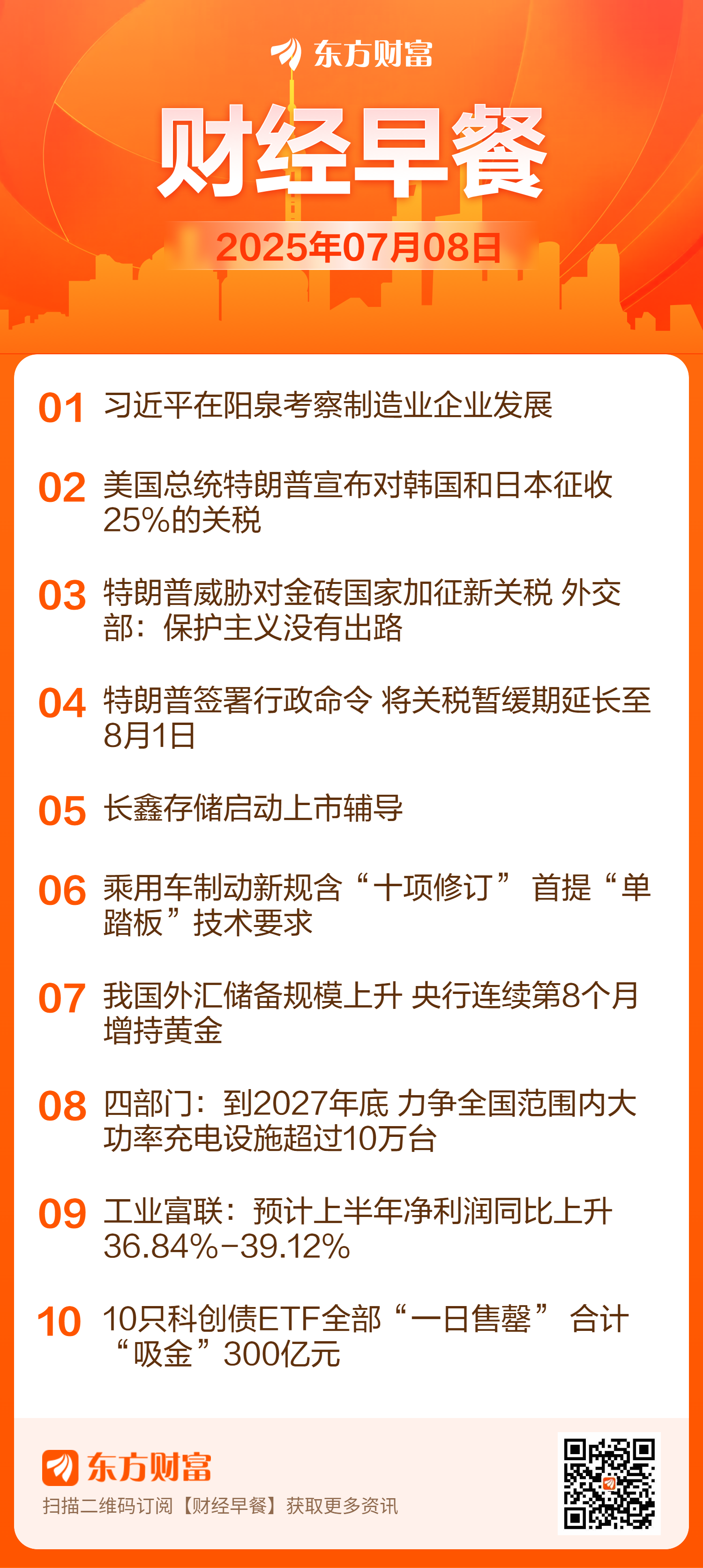 东方财富财经早餐 7月8日周二