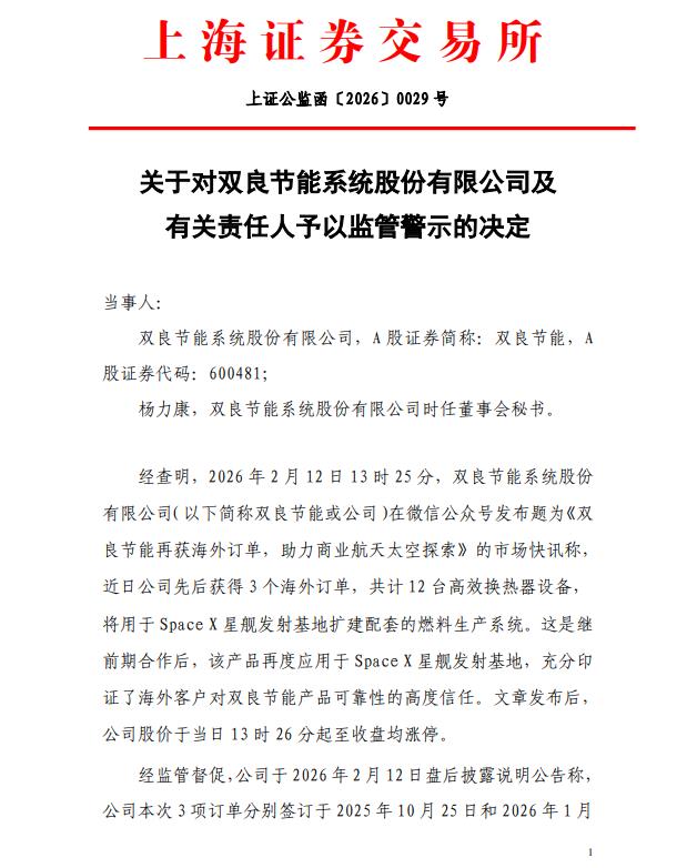 上交所对双良节能及有关责任人予以监管警示